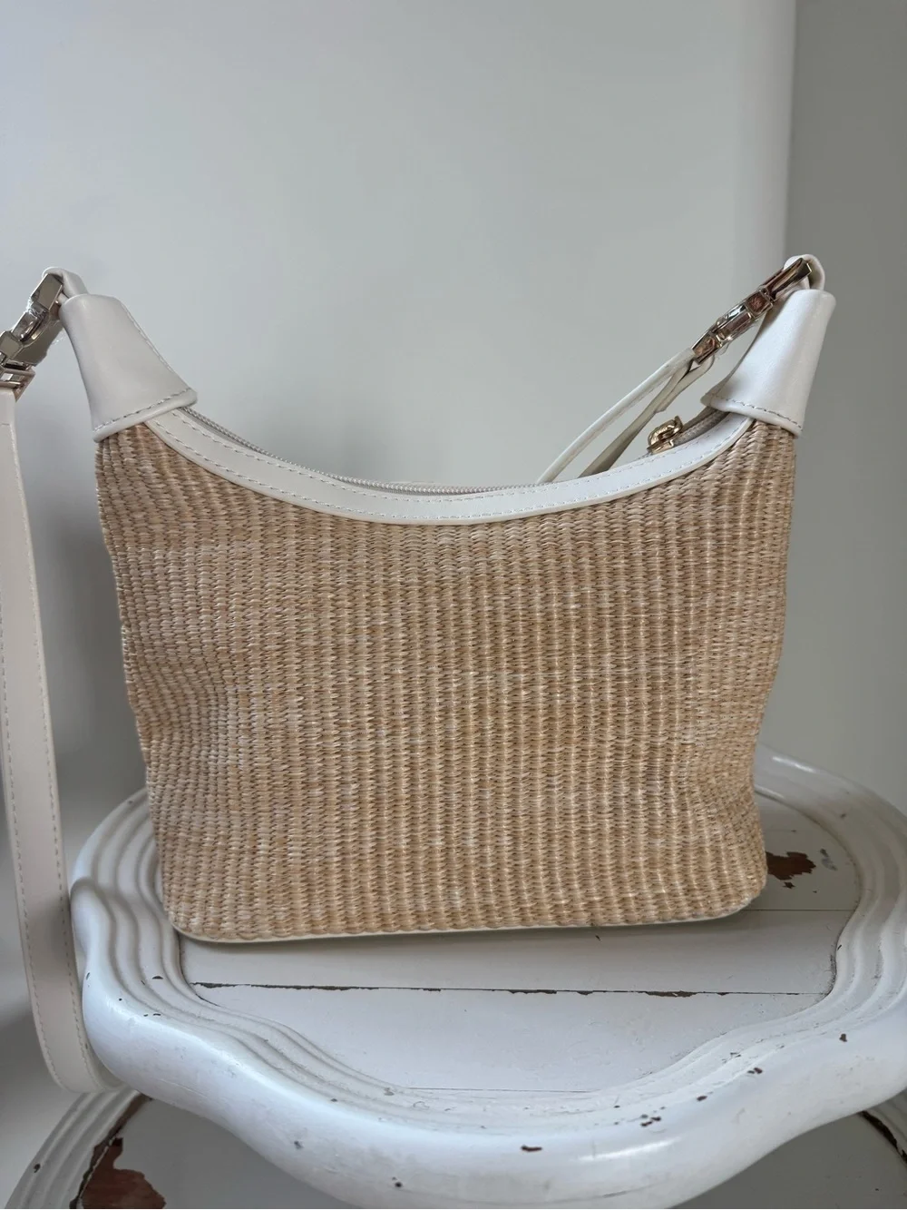 Bostanten Woven Cream & Natural Straw Coastal, Vacation, Neutral Shoulder Bag